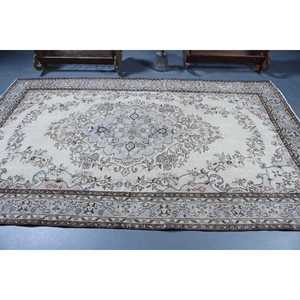 พรมวินเทจสไตล์ตุรกี ขนาด 6.1x9.8 ฟุต พรมขนาดใหญ่ สีขาวล้วน - Product Image 3