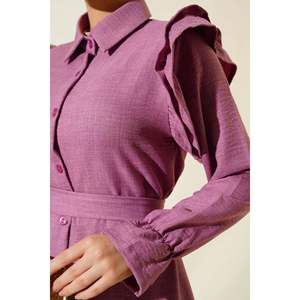 Robe en lin avec épaules à volants Dusty Rose Tailles L-2XL Fabriqué en Turquie - Product Image 4