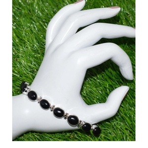 Bracelet en argent sterling 925 avec perles en onyx noir en forme de boule pour cadeau - Product Image 1