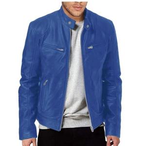 Chaqueta de cuero para hombre, estilo otoñal, color sólido, con cremallera, estilo motociclista, informal, de manga larga, con botones. - Product Image 3