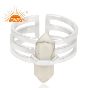 Latest Trending Fine Sterling Silver Natural Howlite Gemstone <b>Adjustable</b> <b>Ring</b> Custom Jewelry For Women Gift For Her - Product Image 2