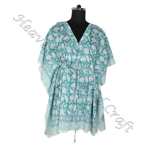 Kaftan de algodón con estampado de bloque de mano caftán indio hecho a mano KFCS074 Abaya Kaftan caftan árabe Jalabiya Dubai moda estampado de bloque de mano - Product Image 2