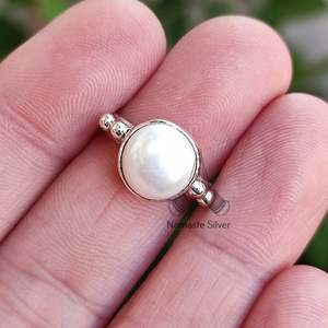 Handmade 925 Sterling <b>Silver</b> Freshwater Pearl <b>Statement</b> Women's <b>Ring</b> for Birthday Anniversary Christmas Valentine's Day Gift - Product Image 4