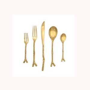 Ensemble de vaisselle en métal avec LOGO personnalisé ensemble de couverts en plaqué or de qualité supérieure avec poignée portable en forme de brindille ensemble de couverts - Product Image 1