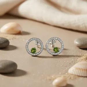 "<b>Green</b> Peridot 925 Silver Stud Earrings for Women's Fashion <b>Jewelry</b>" - Product Image 2