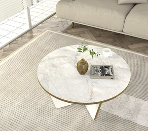 Table basse Lagerta de luxe exclusive, design moderne en marbre blanc, panneau en aggloméré, best-seller, meubles de salon, Turquie - Product Image 3