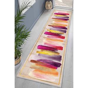 Tapis à motifs abstraits : rose, accent doré, décoration moderne, tapis imprimé, tapis fin non tissé - Product Image 1