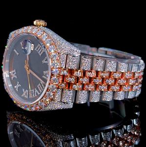 Two Tone Luxury Miyota Mechanical VVS Moissanite Diamond Analog <b>Watch</b> Stainless Steel Band Roman Numeral Date Function HipHop - Product Image 4