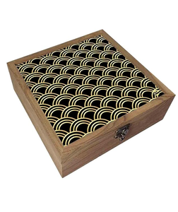 Boîte en bois naturel Design imprimé Coffret à bijoux en bois Boîtes en bois décoratives pour la maison Article de cadeau pour son design élégant - Product Image 3