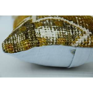 Coussin en laine patchwork Kantha doré 8x16 pouces Coussin décoratif brodé de fleurs vintage pour canapé ou maison Carré 18x18 pouces - Product Image 4