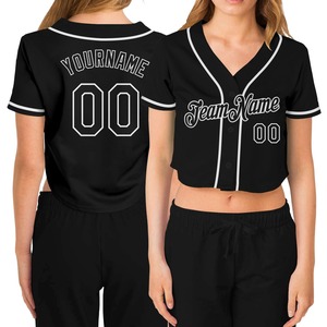 Direct Ommiz Industry vêtements de sport authentiques personnalisés maillot de baseball court noir noir-blanc à col en V pour femmes - Product Image 1