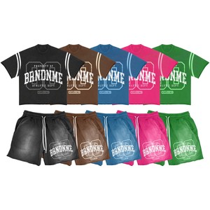 Ensemble Deux Pièces Respirant Personnalisé en Coton de Couleur Unie de Grande Taille T-shirts Shorts Survêtement Imprimé DTG pour Femmes - Product Image 2