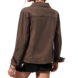 Chaqueta Vaquera Personalizada al por Mayor OEM ODM para Mujer, Manga Larga con Puños con Botones, Chaqueta Vaquera con Cuello Camisero, Chaqueta Vaquera para Mujer - Product Image 2