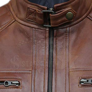 2026 High Quality Custom Design Men's Motorbike <b>Jacket</b> Stand Collar Front Logo Cow Skin Eco-Friendly Breathable Customizable - Product Image 4