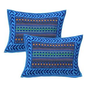 Sábana de cama doble de algodón 240 TC con 2 fundas de almohada azul Kantha hoja de trabajo manual y funda de almohada AKDB1002 Set - Product Image 2