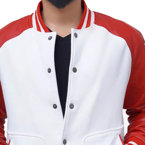 Veste universitaire d'hiver pour homme grande taille avec logo personnalisé du fabricant, en denim premium respirant et résistant au vent, avec détails en cuir - Product Image 2