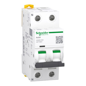 Interruttore Automatico Miniaturizzato (MCB) Schneider Electric A9F79663 Acti9 IC60N 1P+N 63A Curva C 6000A (IEC/EN 60898-1) 10kA - Product Image 1
