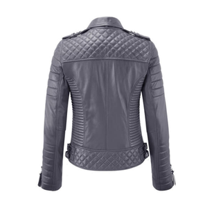 Chaqueta de motociclista de cuero genuino con estilo para mujer - Product Image 4