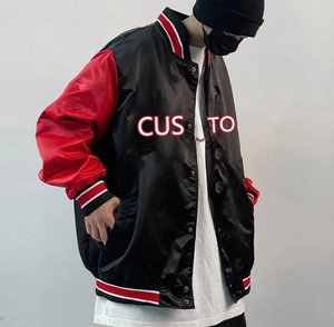 Nouvelle veste bomber en satin à fermeture éclair pour homme, tendance, personnalisée, 100% fibre de polyester, décontractée, imperméable, grande taille, avec capuche et logo sur le devant - Product Image 3