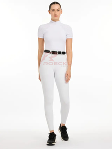 Pantalones elegantes para mujer, venta al por mayor, cómodos, ligeros, mezcla de Spandex de algodón, ajuste favorecedor, panel flexible, diseño ecuestre - Product Image 3