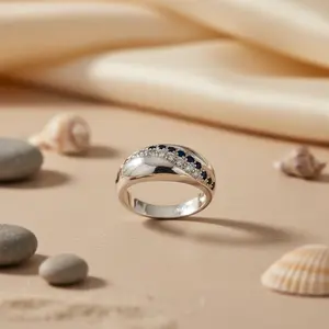 925 Silver Rose Gold & Rhodium Plated <b>Black</b> Stone Fashion <b>Ring</b> for <b>Women</b> Statement Jewelry Inlay Setting Licensed Private Brand - Product Image 1