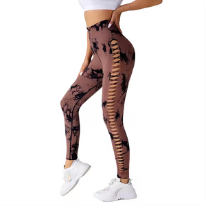 Mallas con logotipo personalizado Tie Dye para mujer, cintura alta, gimnasio, ropa activa, pantalones de Yoga con levantamiento de glúteos, compresión elástica, Scrunch - Product Image 5