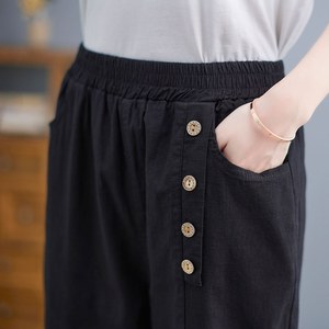 Taille haute lin salon pantalon pour femmes recadrée noir vêtements de travail pantalon taille ample doux Style printemps été grandes tailles disponibles - Product Image 2