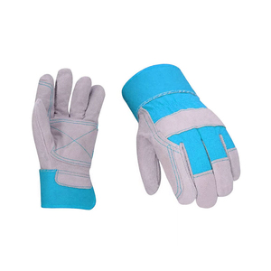 Gants de travail en cuir pour hommes en cuir de vache gris et bleu Gants de sécurité pour mécanicien de soudage - Product Image 2