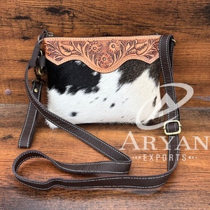 Nouveaux cheveux sur cuir usiné petit sac à bandoulière Western marron en cuir véritable sac à main pour femmes sacs à main en peau de vache - Product Image 1