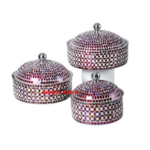 Ensemble de trois casseroles en nacre Design traditionnel Casserole faite à la main Taille personnalisée Vaisselle décorative Chauffe-aliments en métal - Product Image 5