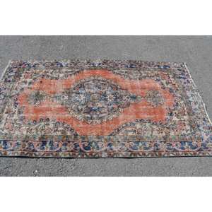 Tapis en laine Patchwork bleu Orange classique 3.8 X 6.8ft tapis Rectangle rayé turc fait à la main pour salon avec support en Latex - Product Image 3