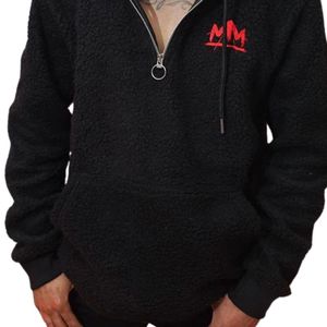 Unisex Black <b>Sherpa</b> <b>Hoodie</b> Half Zip Pullover Fleece Jacket Kangaroo Pocket Warm Casual Streetwear - Product Image 5