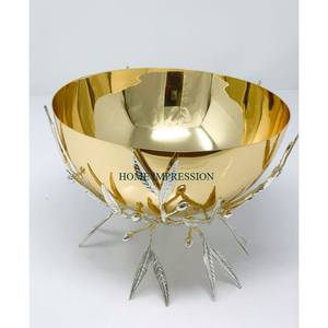 Cuenco para servir alimentos de latón de alta calidad, forma redonda, cuenco y plato de exhibición de frutas de Metal pulido brillante para accesorios de restaurante en casa - Product Image 1