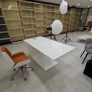 Luxury Modern White Executive <b>Office</b> Desk L Shaped Wooden CEO Manager <b>Table</b> High End Paint Finish Modular Workstation Furniture - Product Image 2