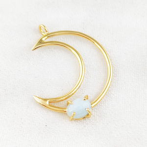 Pendentif Charme Lune Croissante Aquamarine Argent Sterling 925 Plaqué Or & Rhodium Pierre de Naissance Collier Délicat - Product Image 1