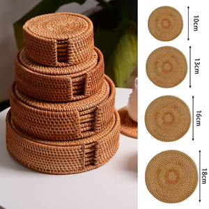Eco Friendly Handmade Rattan <b>Coasters</b> Round Woven <b>Drink</b> Mats Natural Home Decor - Product Image 5