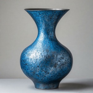 Vase antique bleu émaillé OceanMist avec patine rustique pour les vieux intérieurs MetalFloral Embossed Design Home Decor Accent Statement - Product Image 3