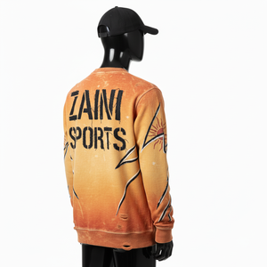 Sun Fade Sweatshirt Premium 330 GSM Cotton Fleece <b>Orange</b> Red Fade Distressed Style Custom DTG Print Logo Basics Sweatshirts - Product Image 5