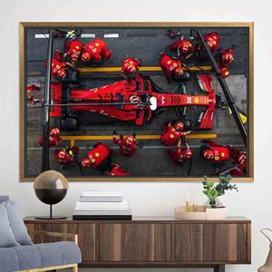 Impression sur toile Charles Leclerc Formule 1 Pit Stop - Art mural Ferrari, toile encadrée dorée - Product Image 1