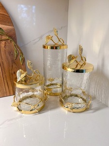 Tarro de almacenamiento de oro y vidrio de primera calidad con tapa para organizar café, té, azúcar y más proveedores indios - Product Image 2