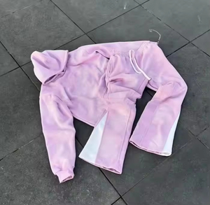 Pantalon de survêtement évasé vintage délavé avec strass de haute qualité personnalisé et survêtement à capuche pour hommes - Product Image 5