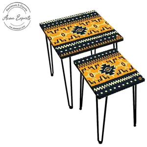 "Set of 2 Geometric Print Side Tables with Black and Yellow Design Modern and Stylish for Living Room or Office Decor" - Product Image 1