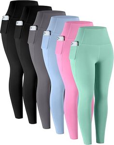 Lot de 6 pantalons de yoga pour femmes simplement à la mode taille haute taille moyenne Leggings doux taille élastique contrôle du ventre avant solide - Product Image 1