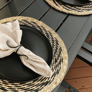 Black Pattern Seagrass Placemat Handwoven Natural <b>Round</b> Woven <b>Table</b> <b>Mat</b> Charger Plate for Dining <b>Table</b> - Product Image 5