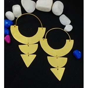 Boucles d'oreilles créoles unisexes faites à la main en laiton plaqué or, style bohème vintage ethnique, avec accents géométriques, perles et diamants, inspirées du Rajasthan - Product Image 1