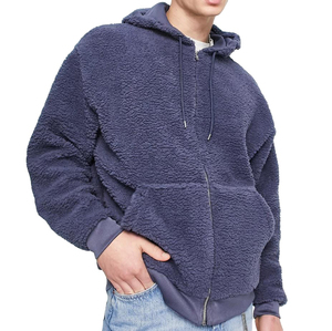 Sudadera con capucha y cremallera de poliéster Sherpa de alta calidad para hombre con logotipo personalizado OEM Sudadera con capucha extragrande en blanco - Product Image 1