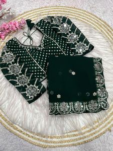 Look royal dernier exclusif le plus à la mode magnifique superbe designer indien Georgette noir Saree meilleure vente fête vêtements de mariée - Product Image 3