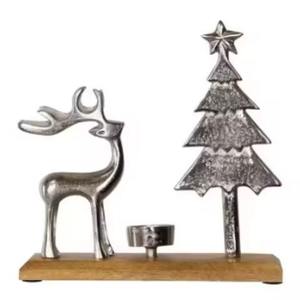 Bougeoir à thé en aluminium Cerf Base en bois antique Bougeoir décoratif de table - Product Image 2