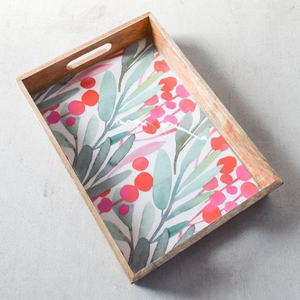 Plateau de service en bois naturel en émail blanc Snack Pain aux fruits Plats à gâteaux Assiette à dîner en bois d'acacia Serveur - Product Image 6