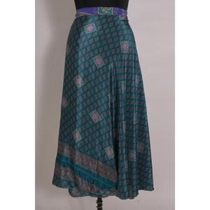 Falda envolvente mágica de 2 capas para mujer Falda larga de seda polivinílica reversible de seda de arte vintage, Vestido corto de color azul - Product Image 2